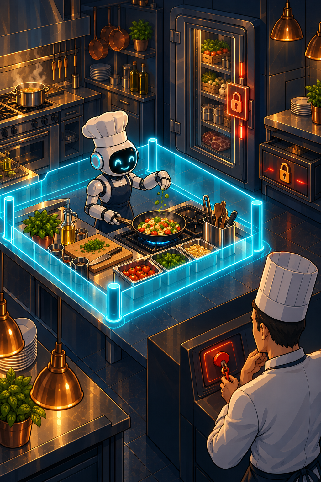 Individual restaurant analogy illustration for Agent containment