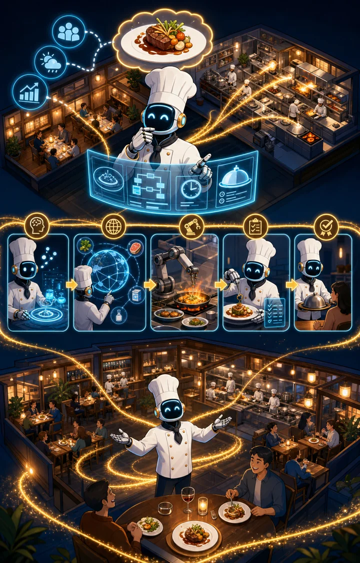 Individual restaurant analogy illustration for AI agent