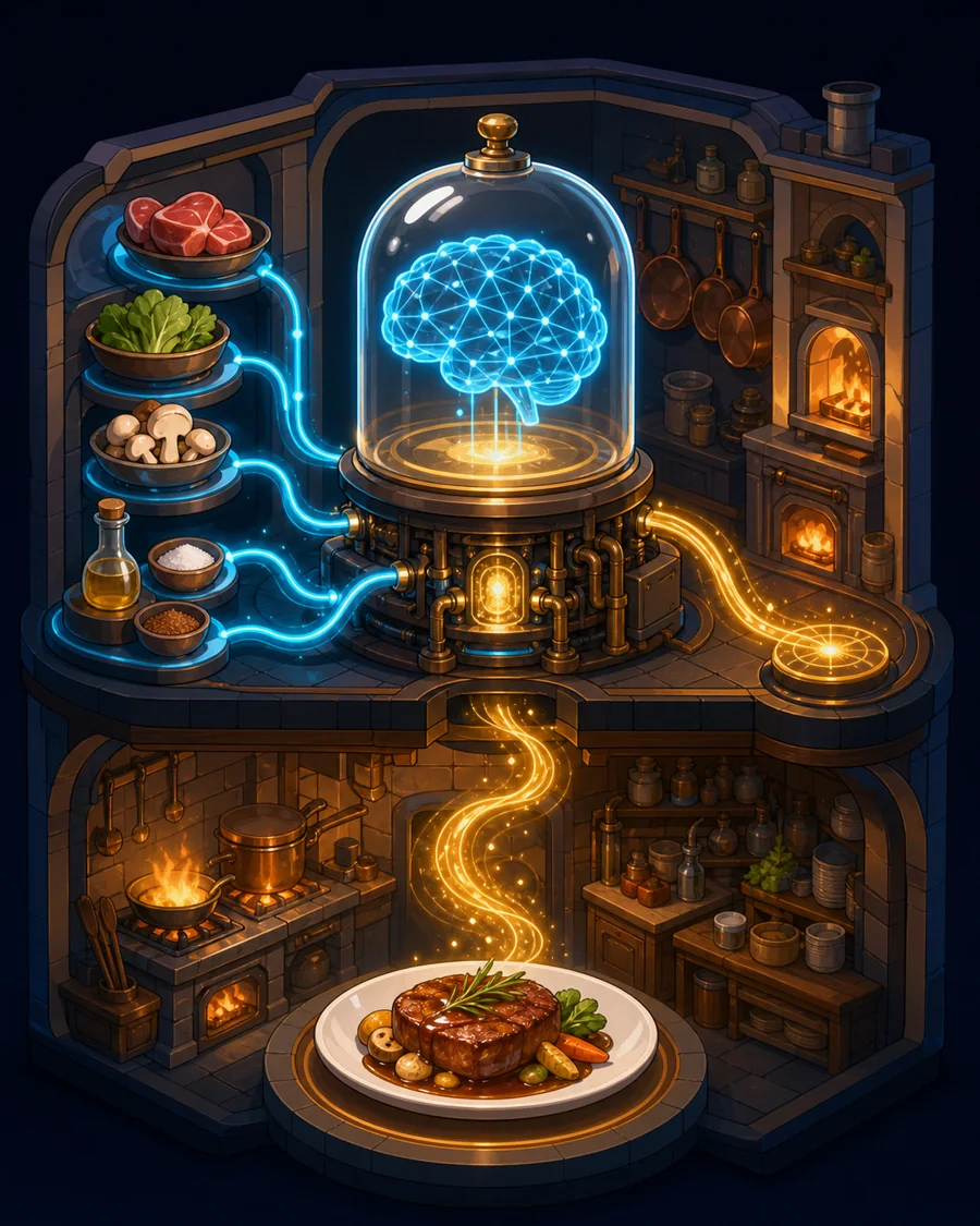 Individual restaurant analogy illustration for AI model