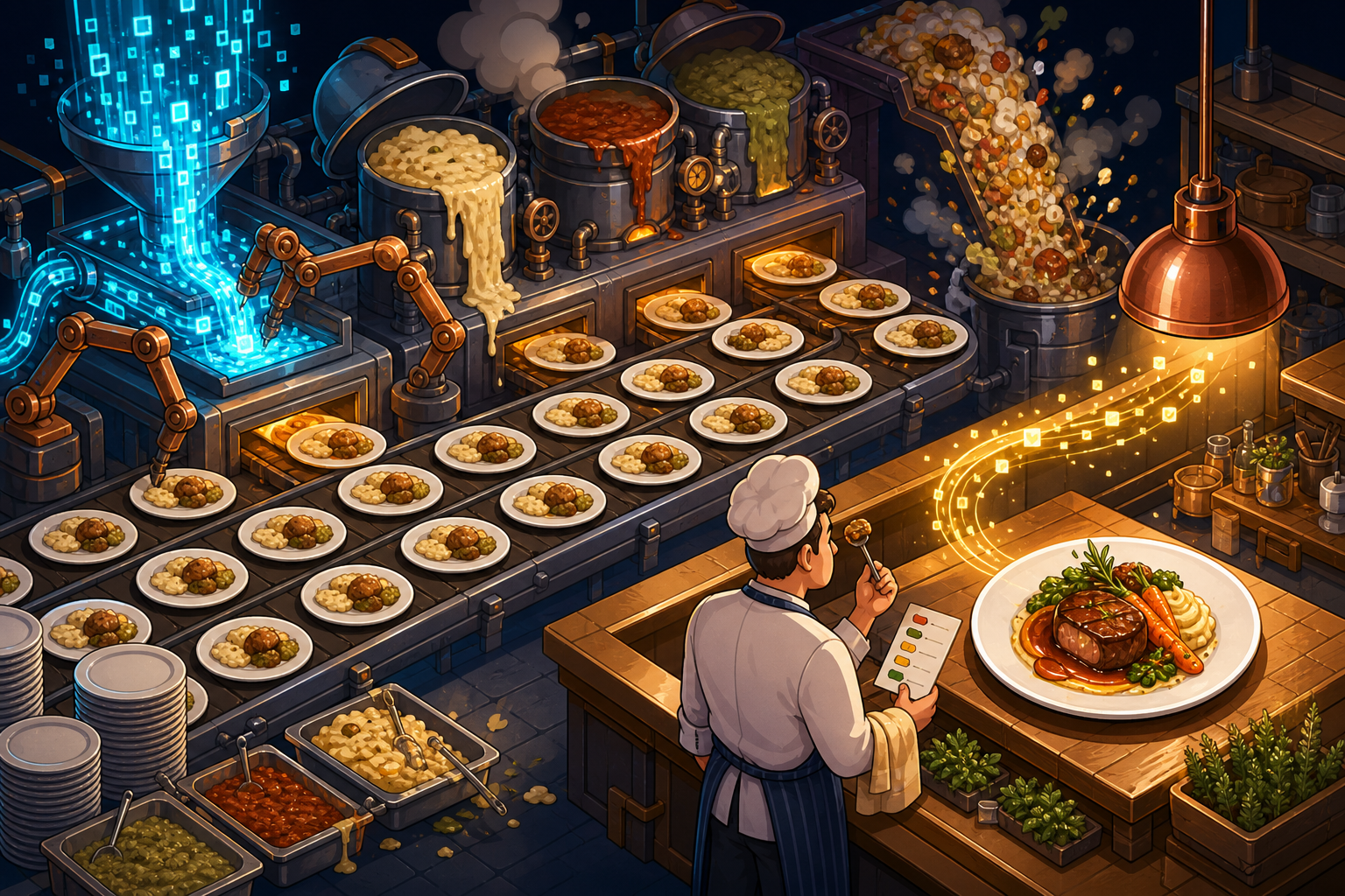 Individual restaurant analogy illustration for AI slop