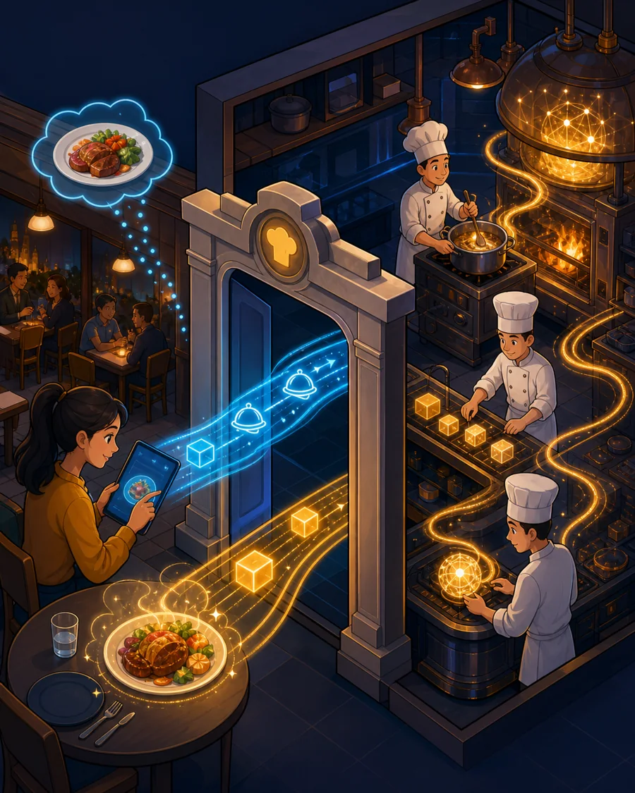 Individual restaurant analogy illustration for API (Application Programming Interface)