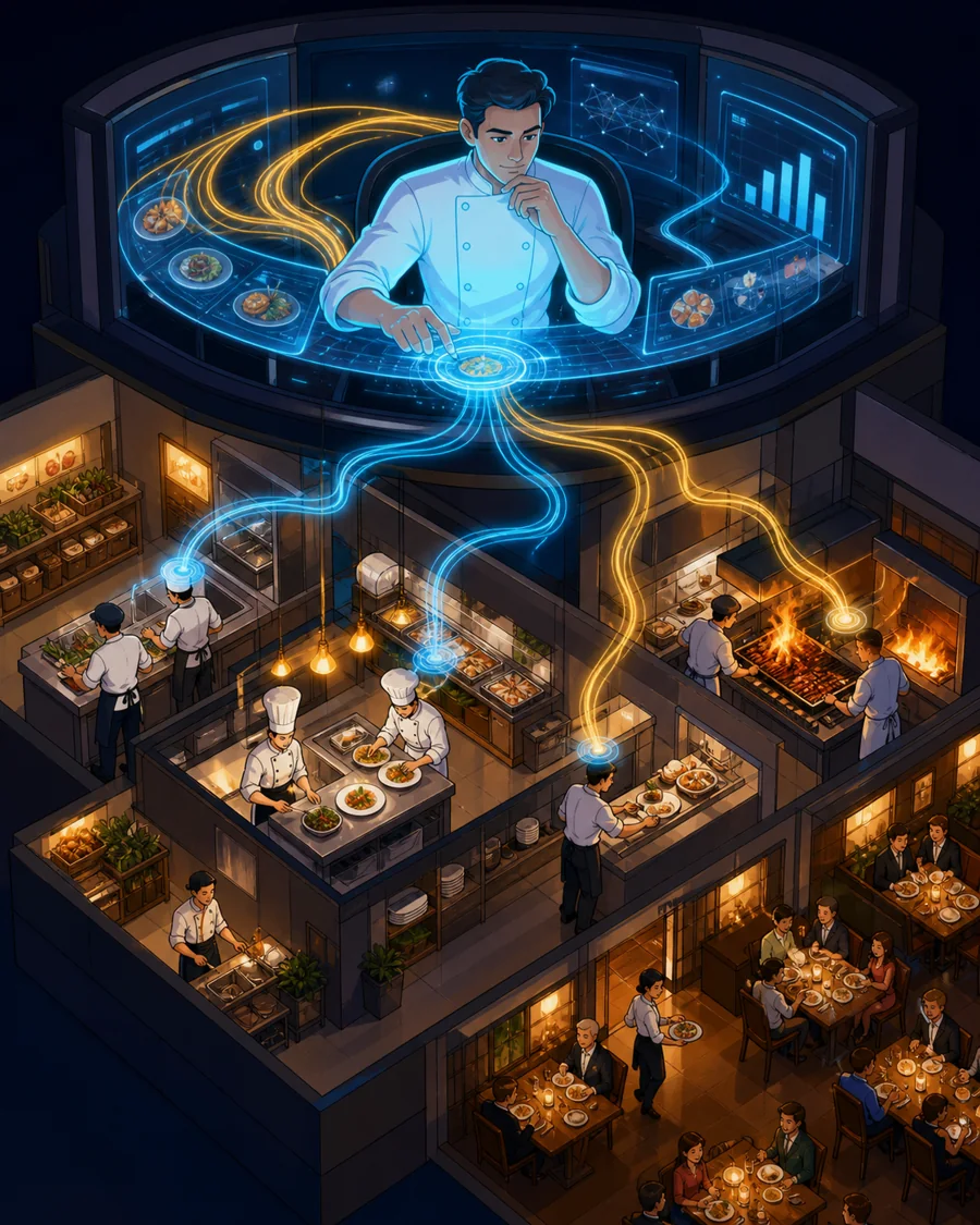 Individual restaurant analogy illustration for Artificial intelligence (AI)