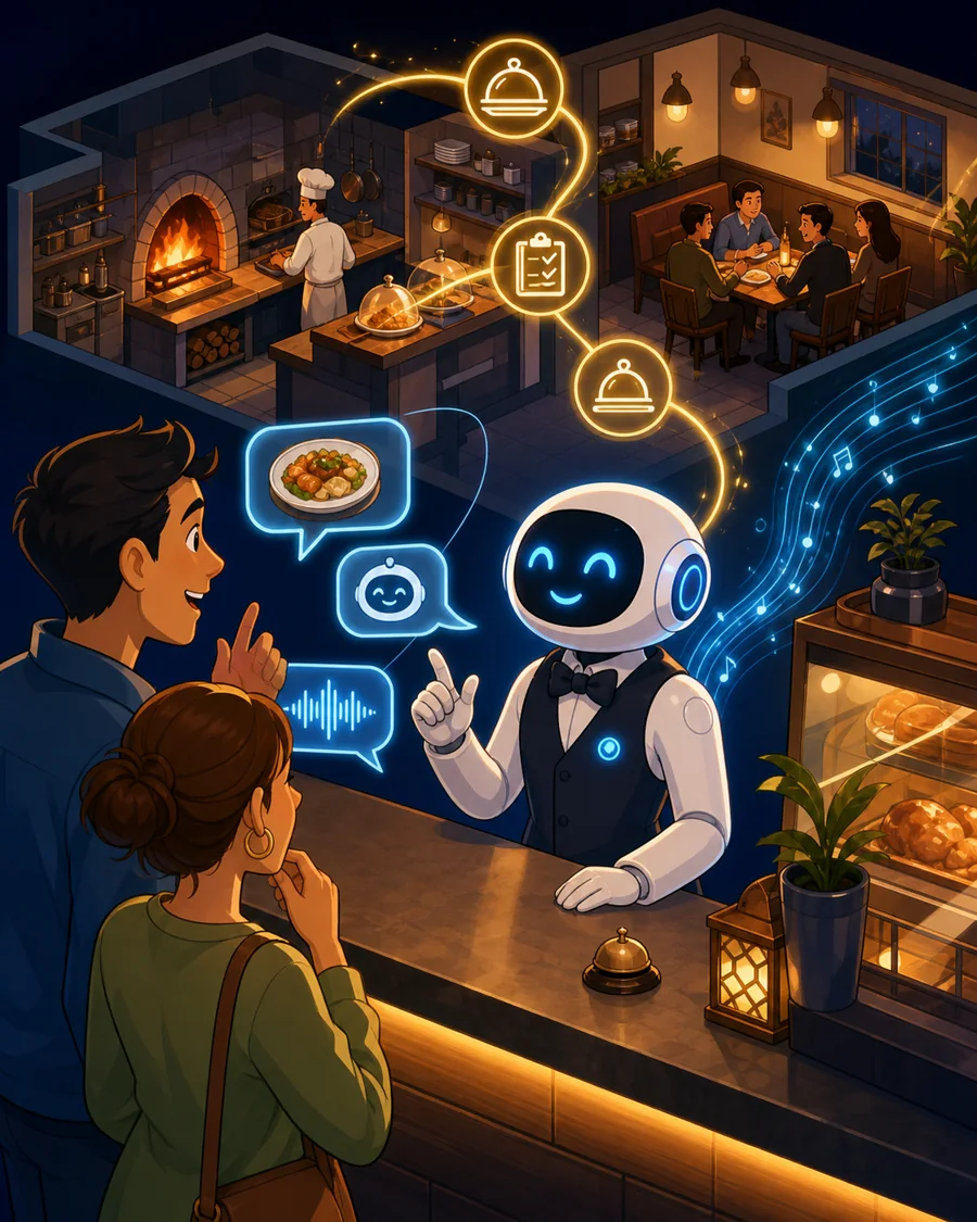 Individual restaurant analogy illustration for Chatbot