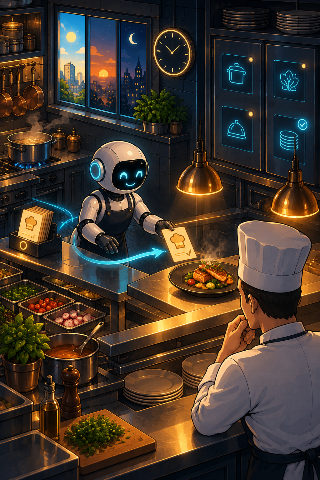 Individual restaurant analogy illustration for ChatGPT dots