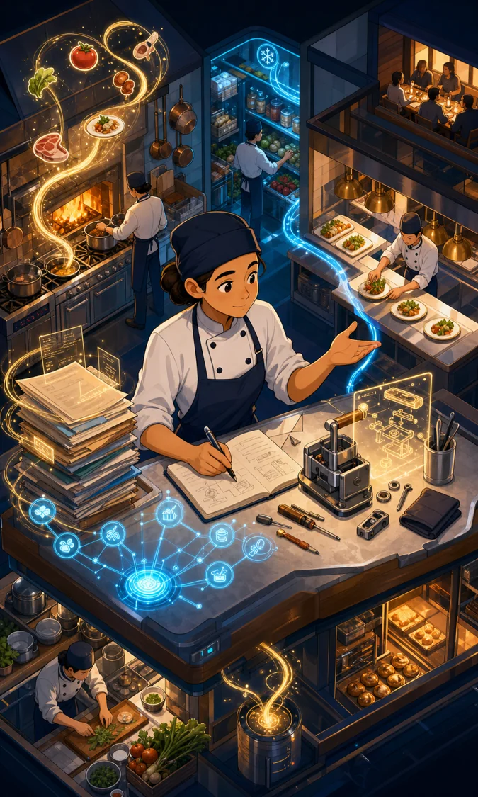 Individual restaurant analogy illustration for Claude AI