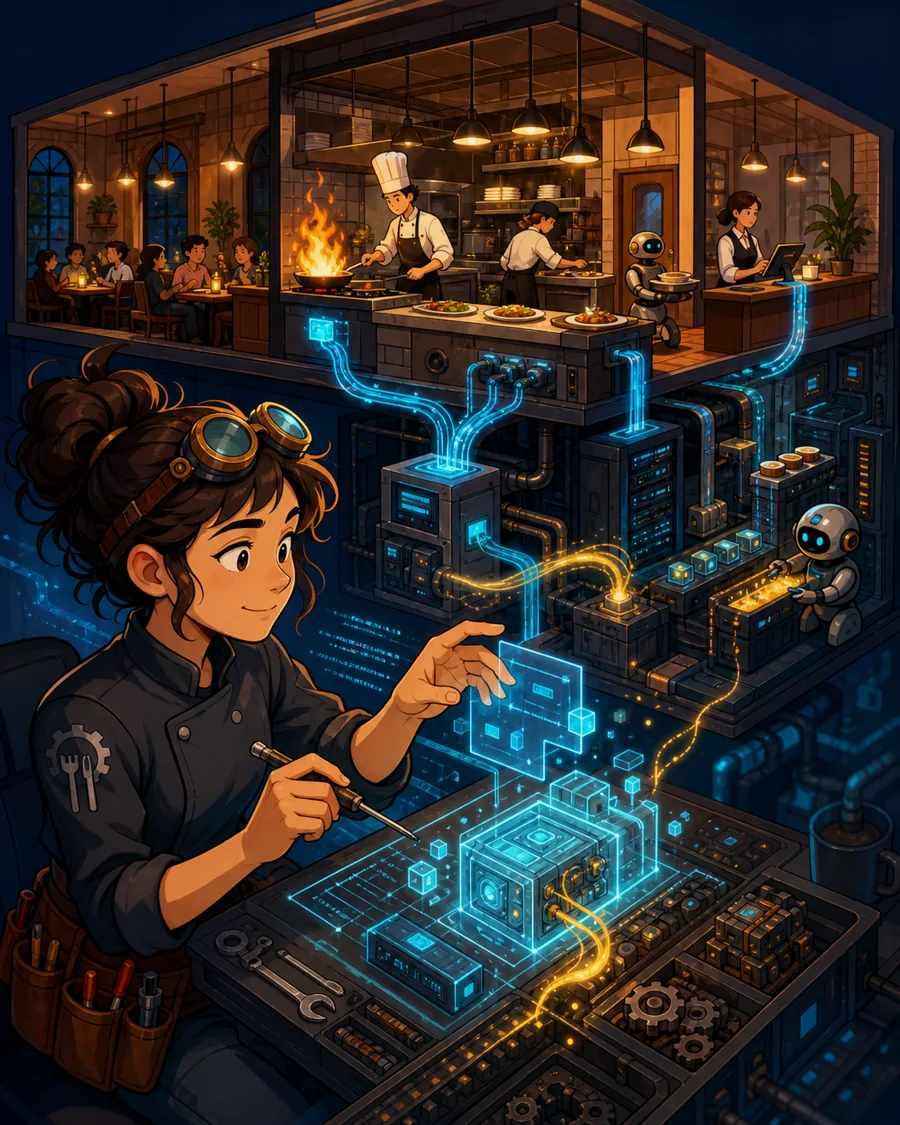 Individual restaurant analogy illustration for Claude Code