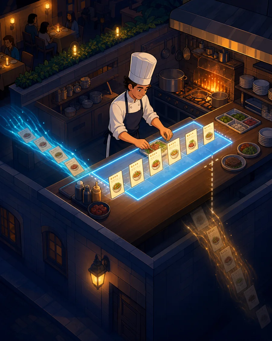 Individual restaurant analogy illustration for Context window