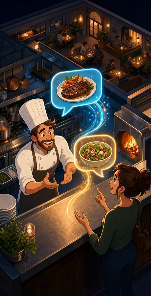 Individual restaurant analogy illustration for Conversational AI tool