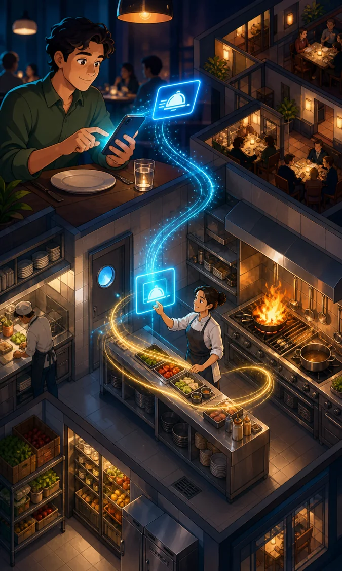 Individual restaurant analogy illustration for Dispatch