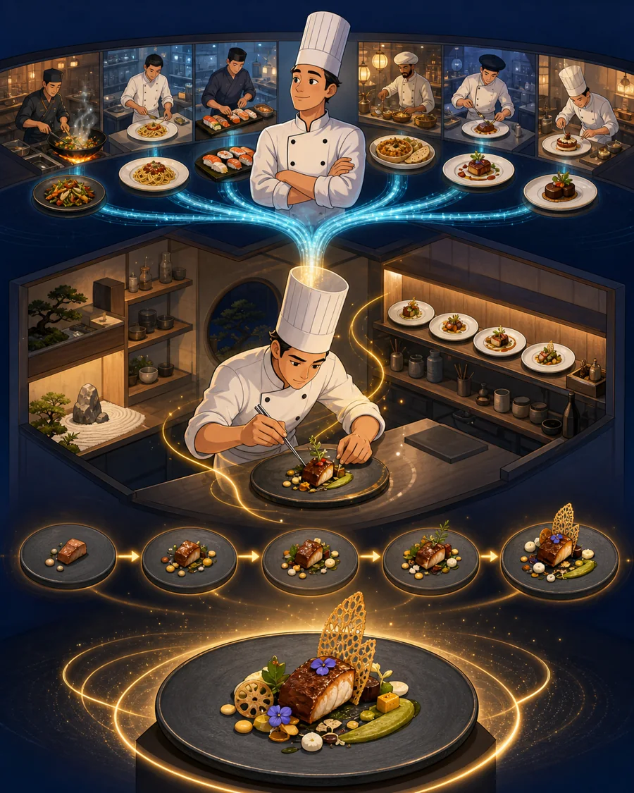 Individual restaurant analogy illustration for Fine-tuning
