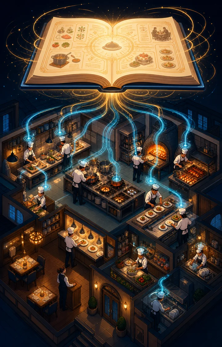 Individual restaurant analogy illustration for Global instructions