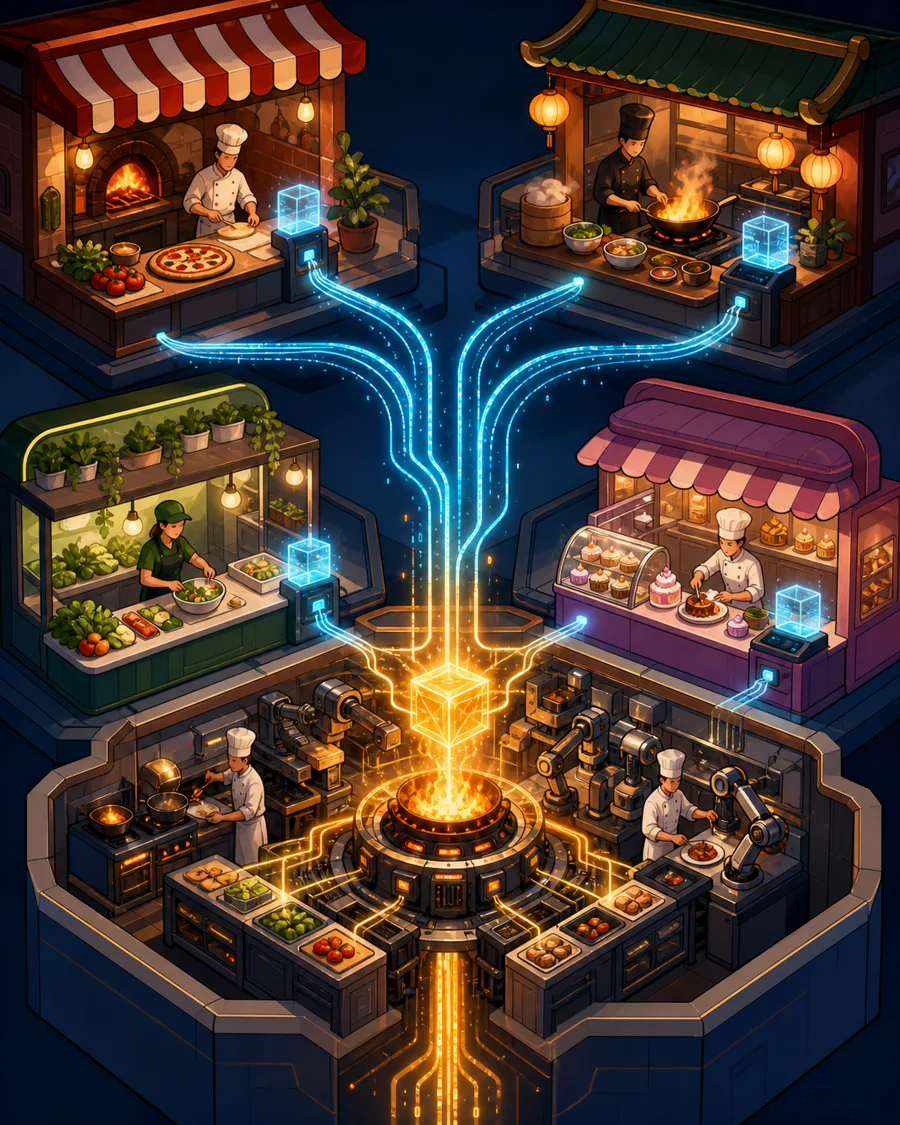 Individual restaurant analogy illustration for GPTs / wrappers