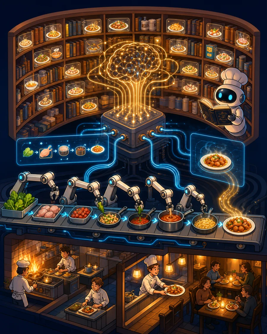 Individual restaurant analogy illustration for GPT (Generative Pre-trained Transformer)