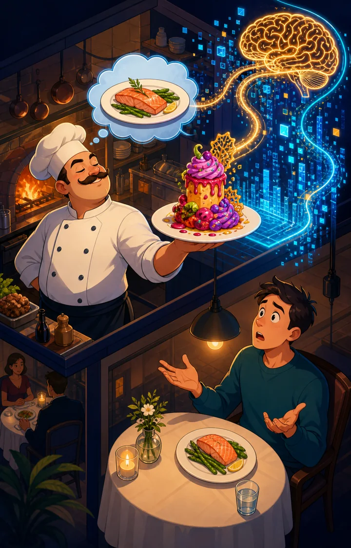 Individual restaurant analogy illustration for Hallucination