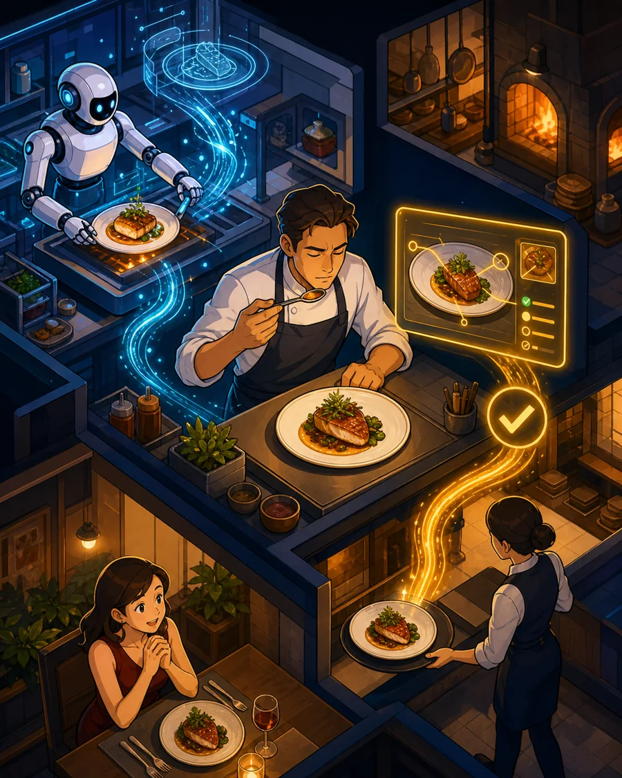 Individual restaurant analogy illustration for Human-in-the-loop