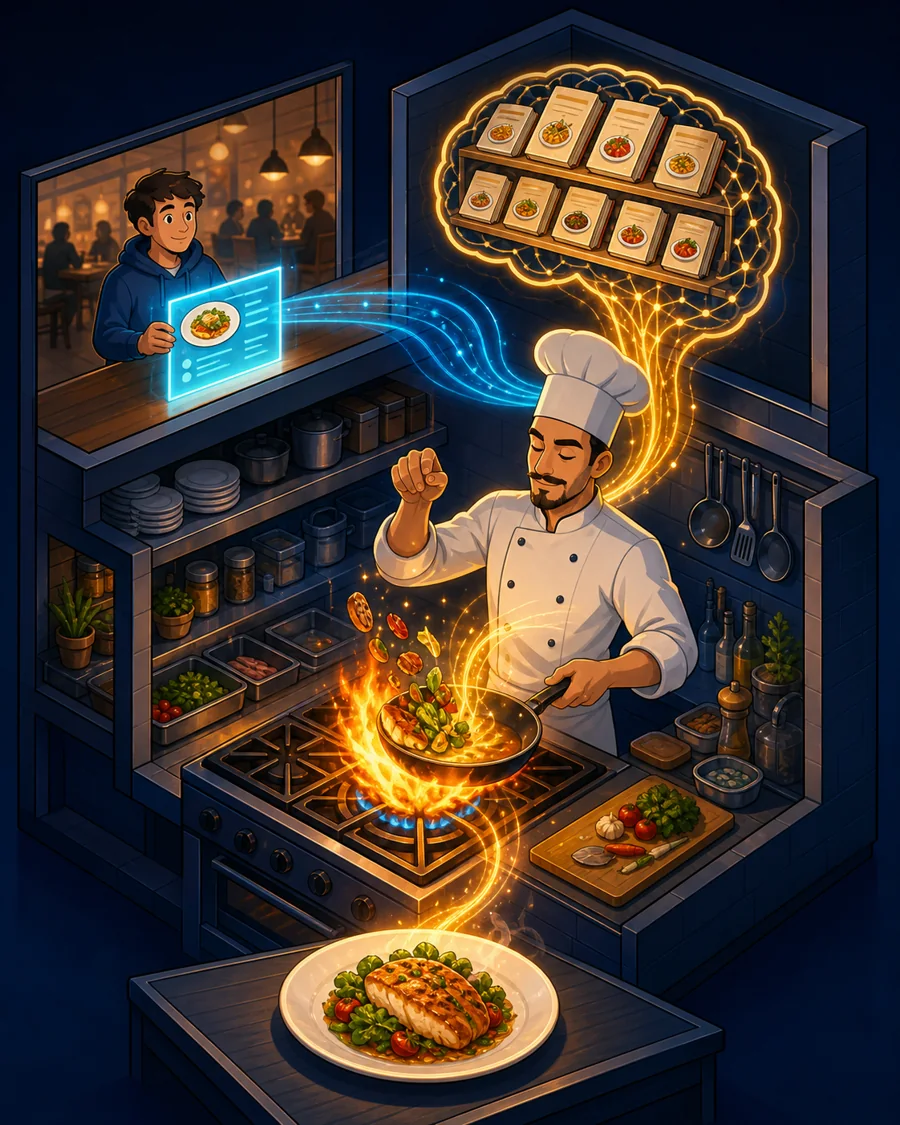 Individual restaurant analogy illustration for Inference