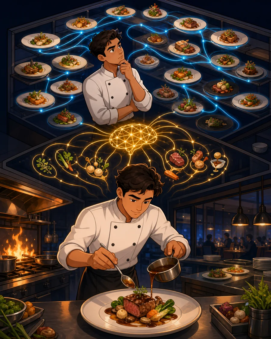 Individual restaurant analogy illustration for Machine learning (ML)