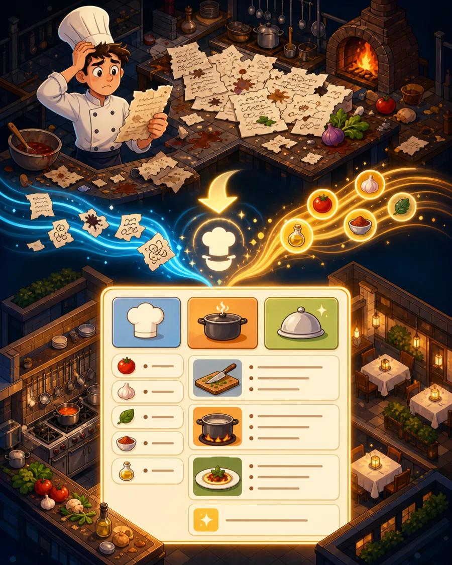 Individual restaurant analogy illustration for Markdown