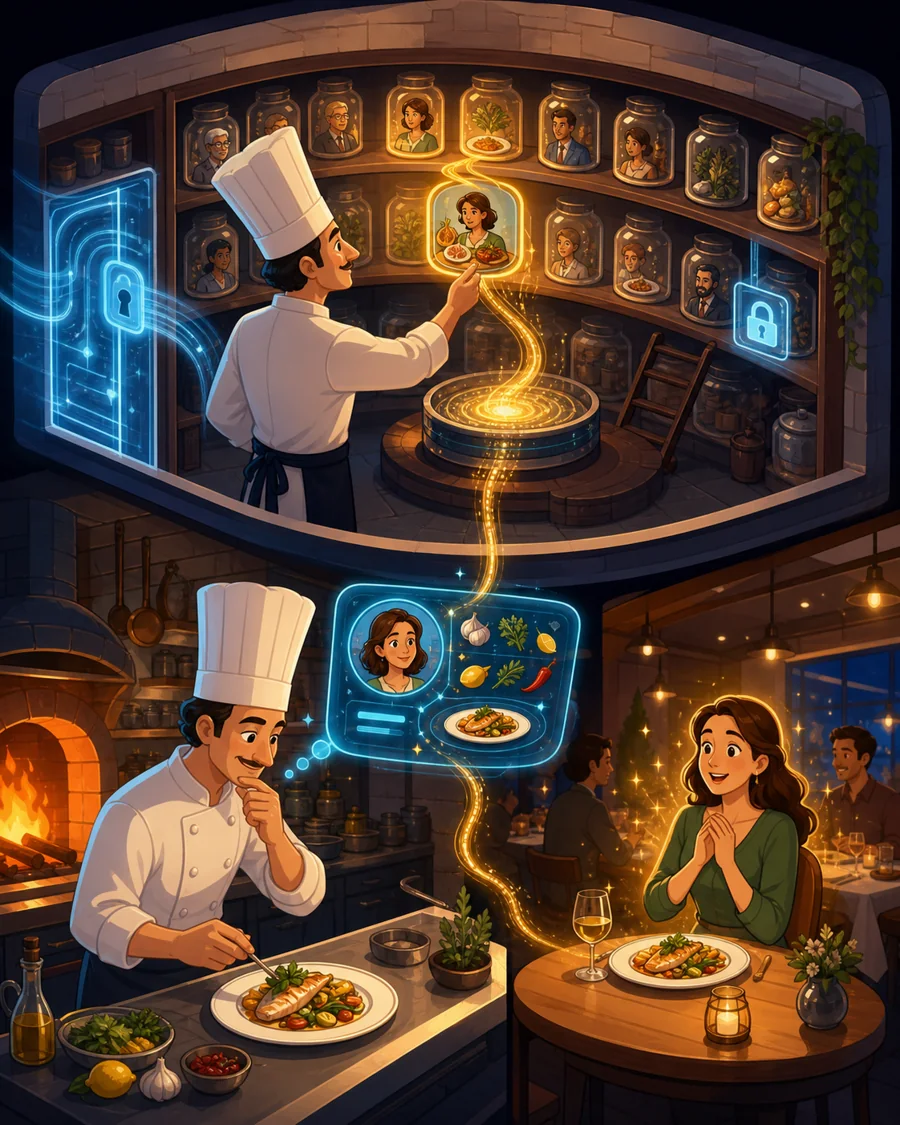 Individual restaurant analogy illustration for Memory
