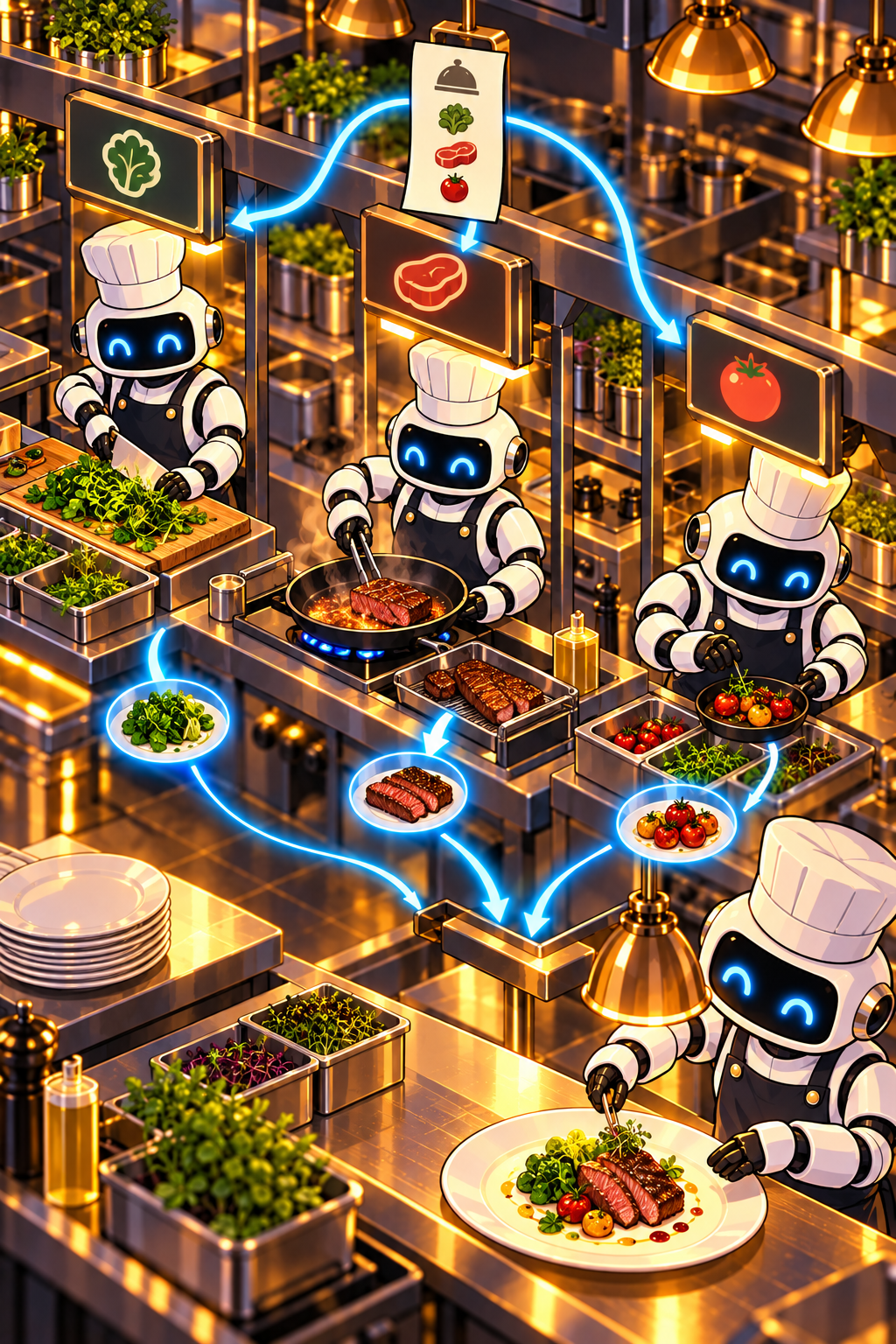 Individual restaurant analogy illustration for Multi-agent applications