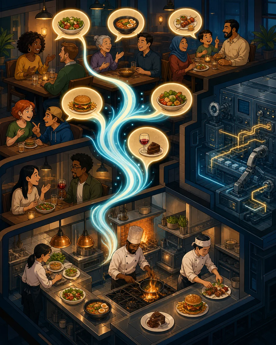 Individual restaurant analogy illustration for Natural language