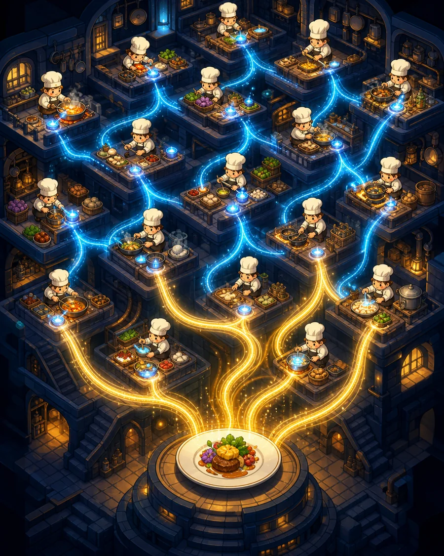 Individual restaurant analogy illustration for Neural network