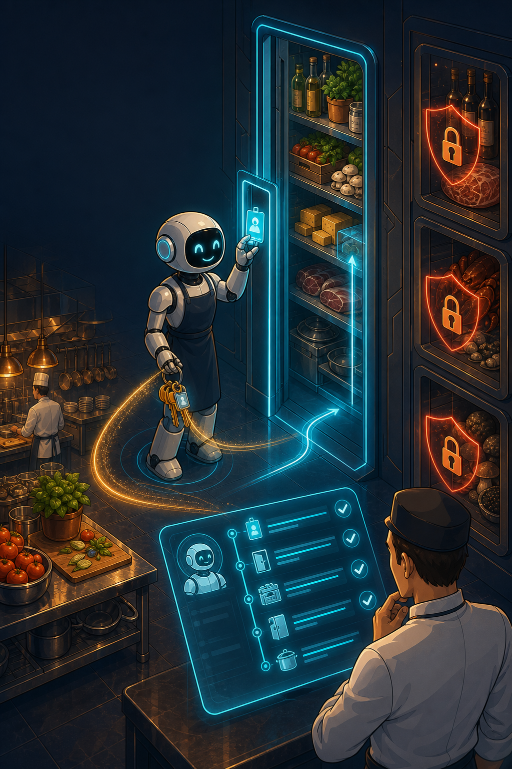 Individual restaurant analogy illustration for Non-human identity (NHI)