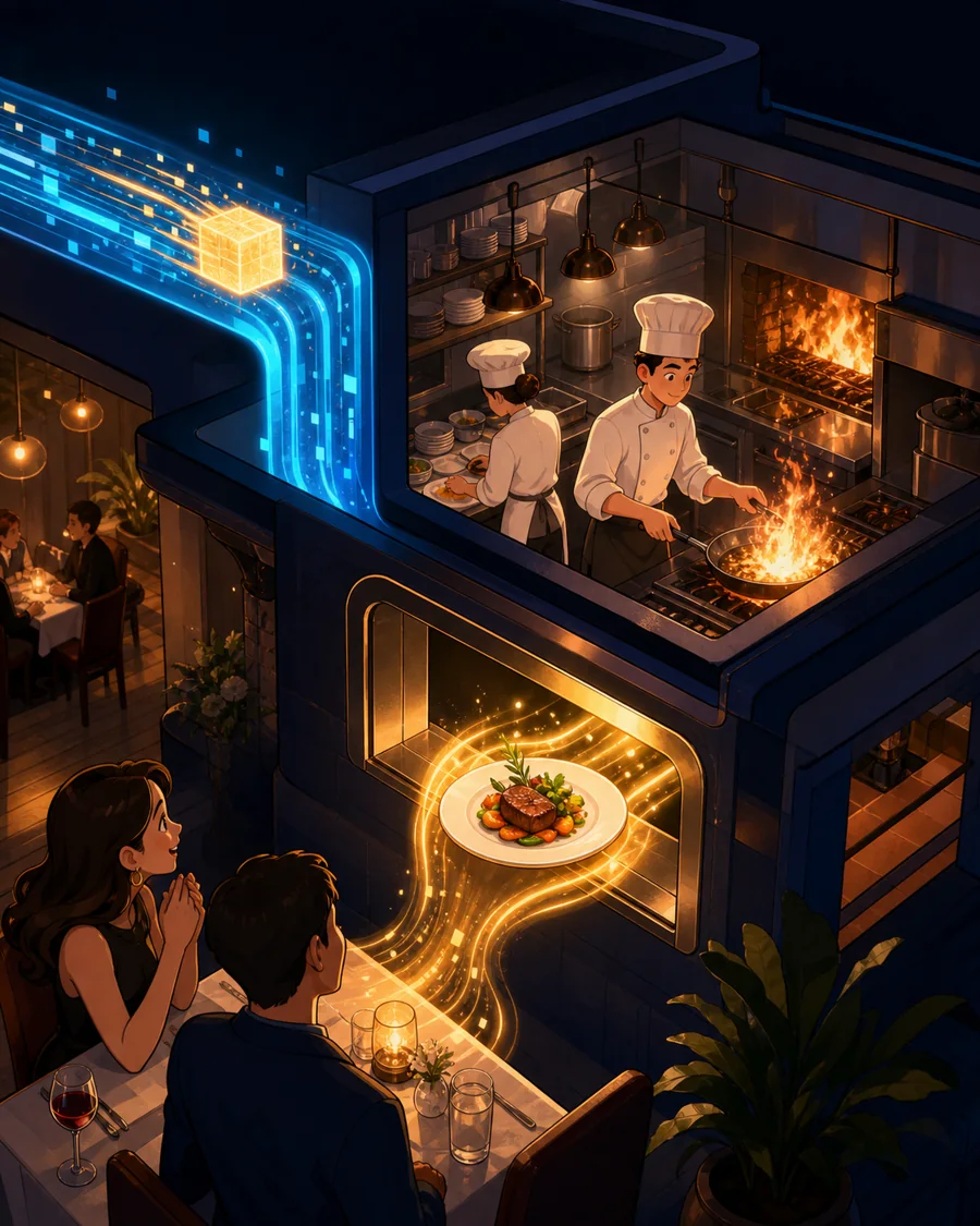 Individual restaurant analogy illustration for Output