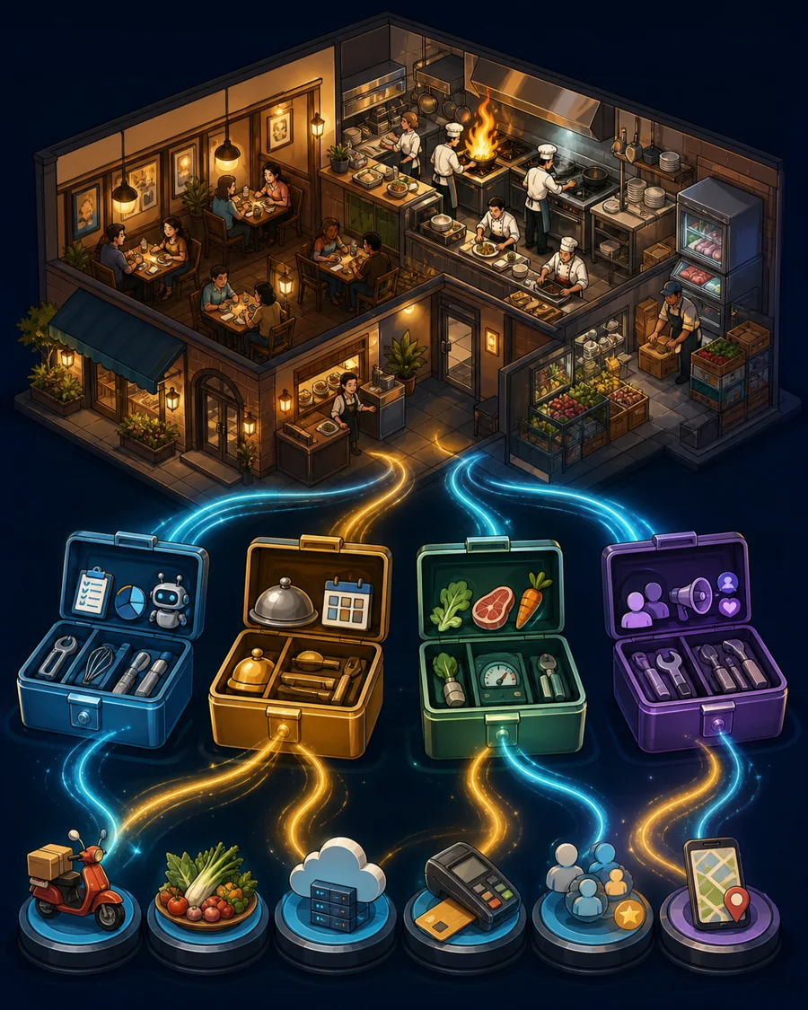 Individual restaurant analogy illustration for Plugins