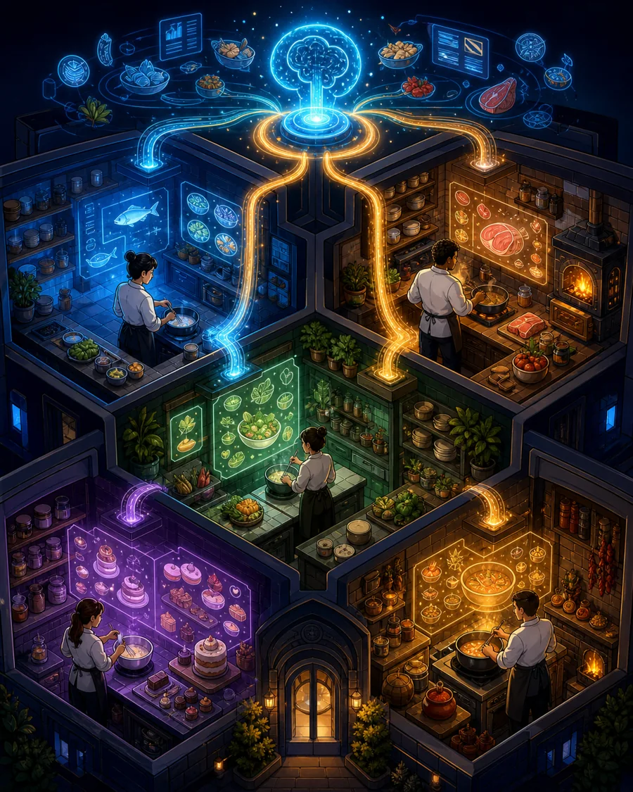 Individual restaurant analogy illustration for Projects