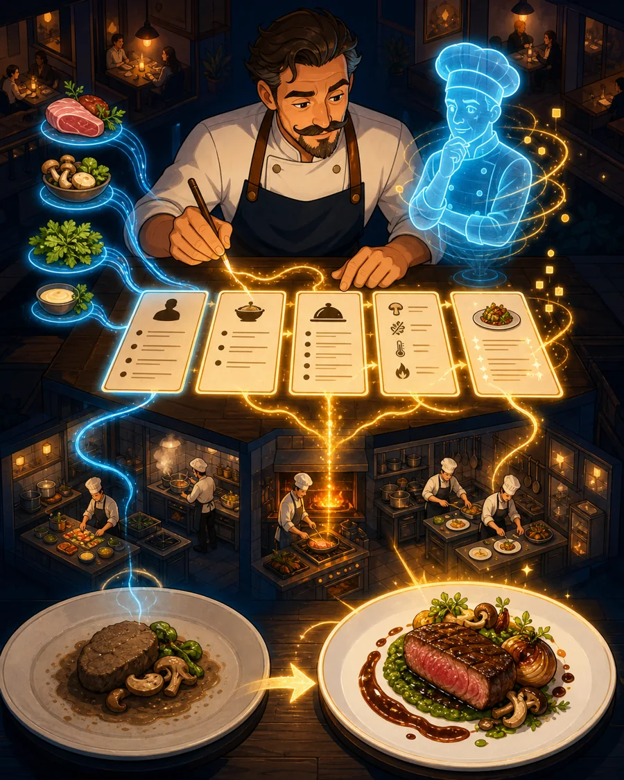 Individual restaurant analogy illustration for Prompt engineering