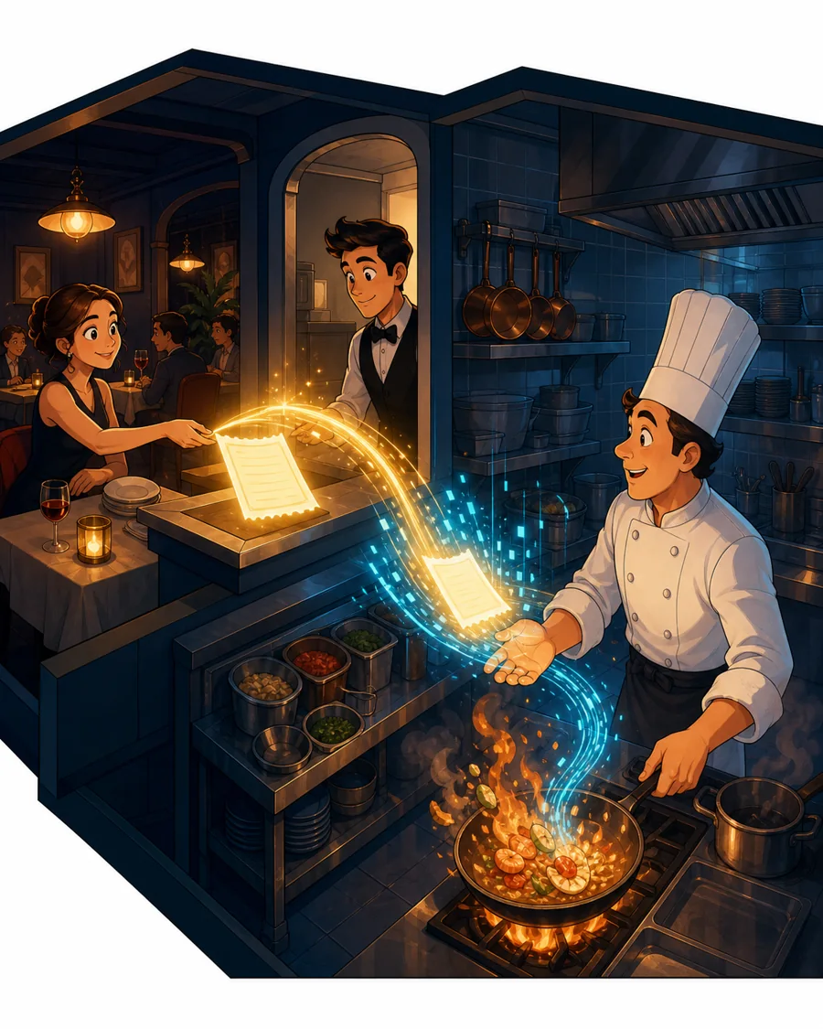 Individual restaurant analogy illustration for Prompt