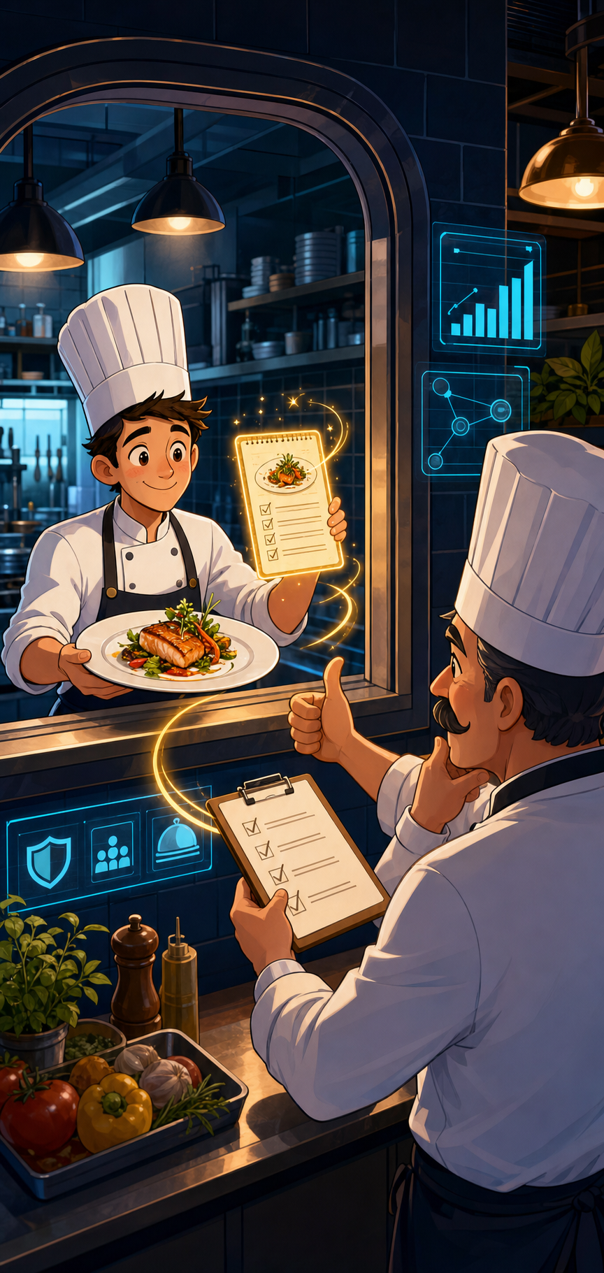 Individual restaurant analogy illustration for Pull request (PR)