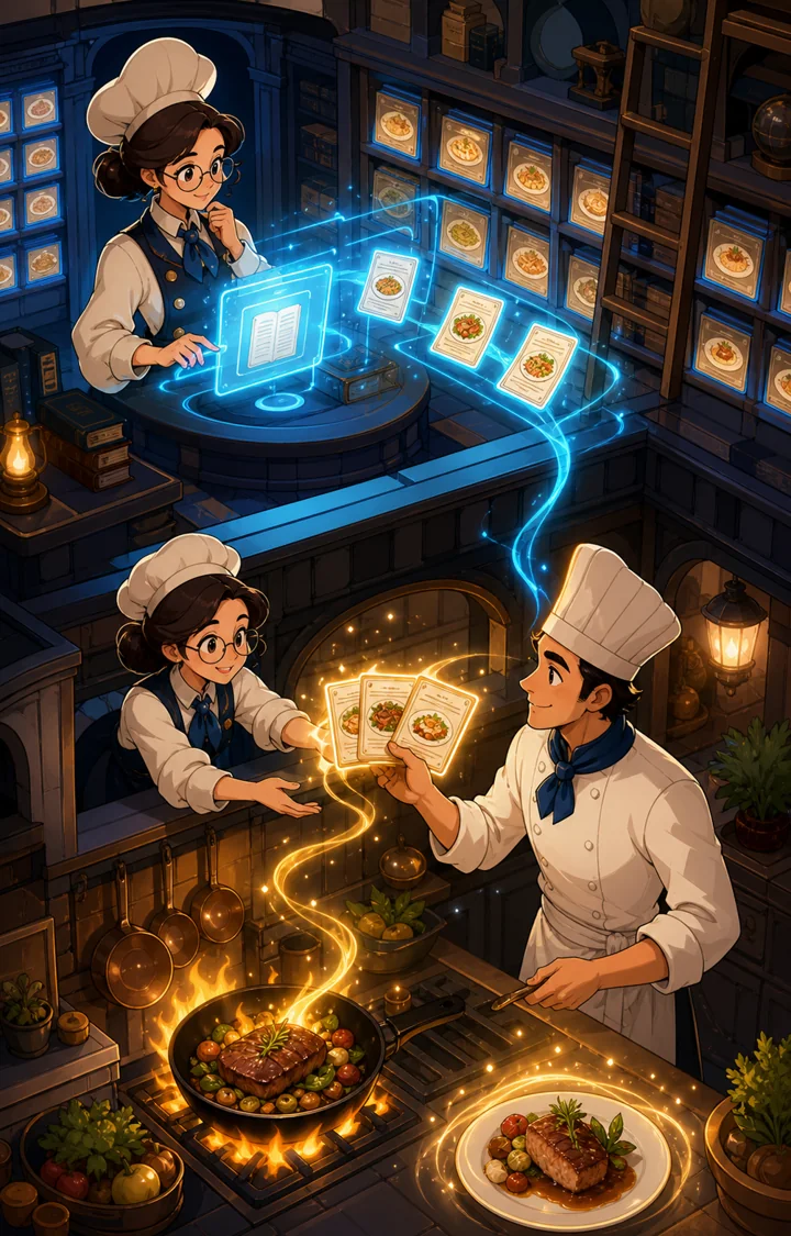 Individual restaurant analogy illustration for Retrieval-Augmented Generation (RAG)