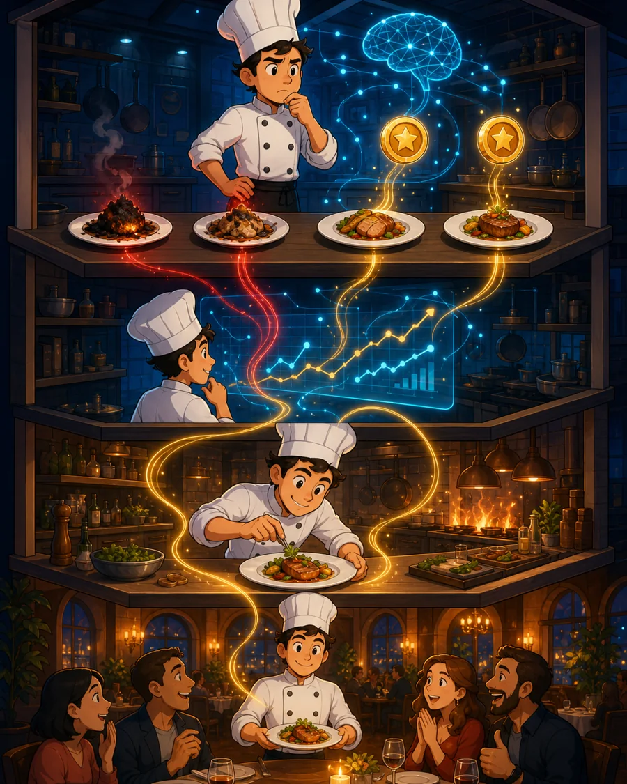 Individual restaurant analogy illustration for Reinforcement learning