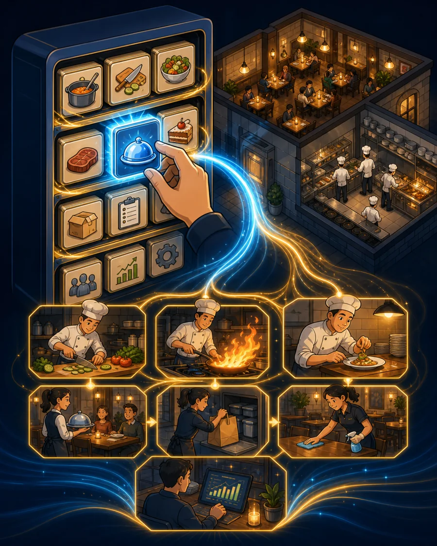 Individual restaurant analogy illustration for Skills