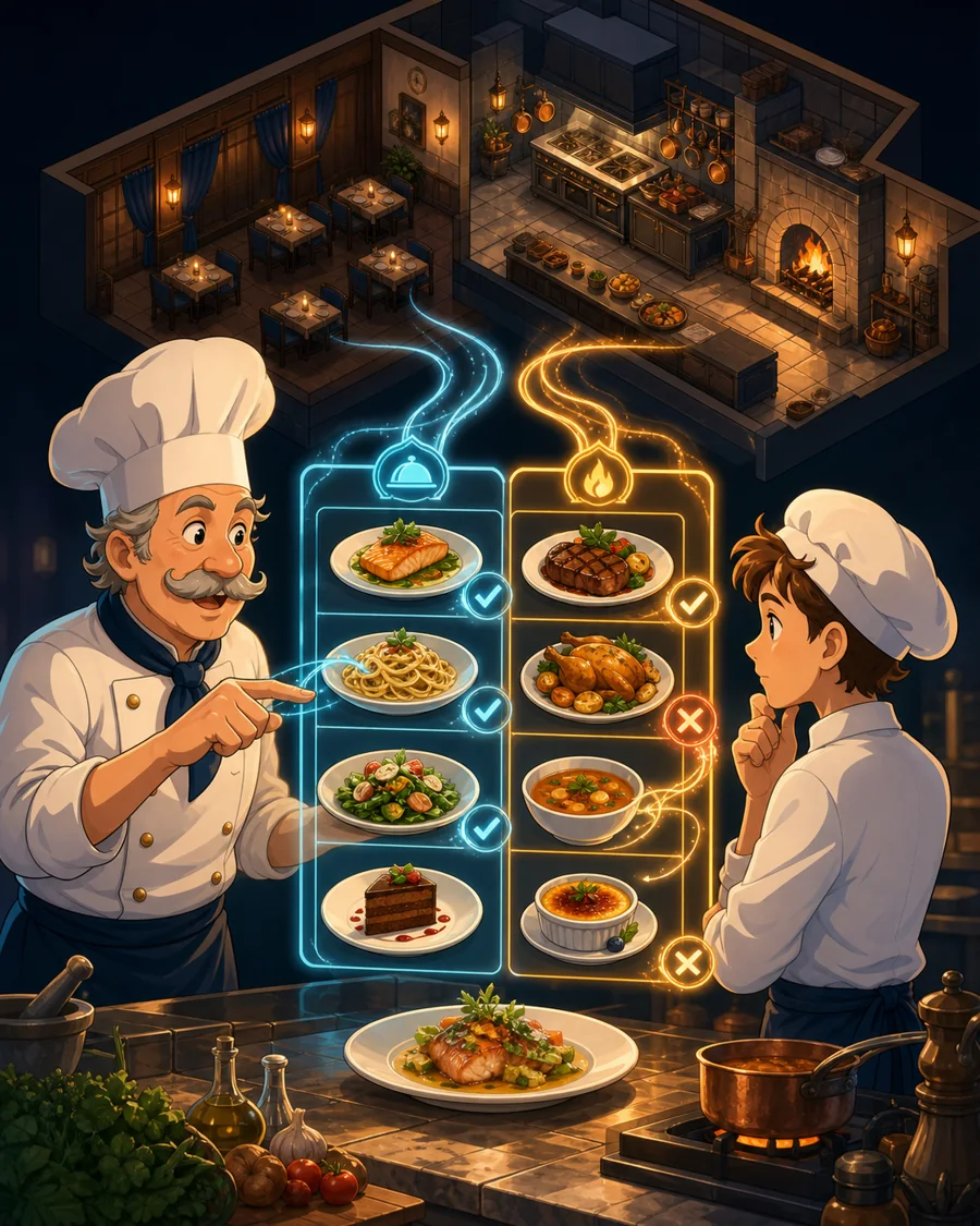 Individual restaurant analogy illustration for Supervised learning