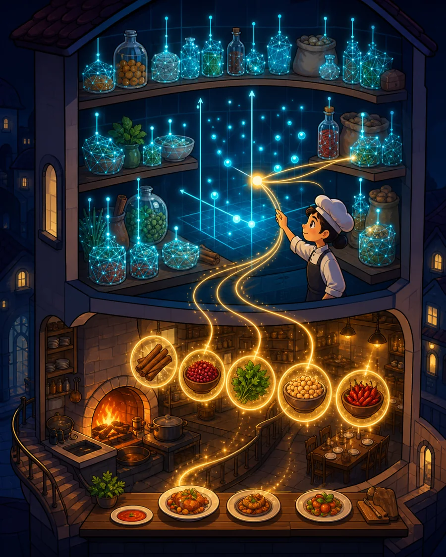 Individual restaurant analogy illustration for Vector database