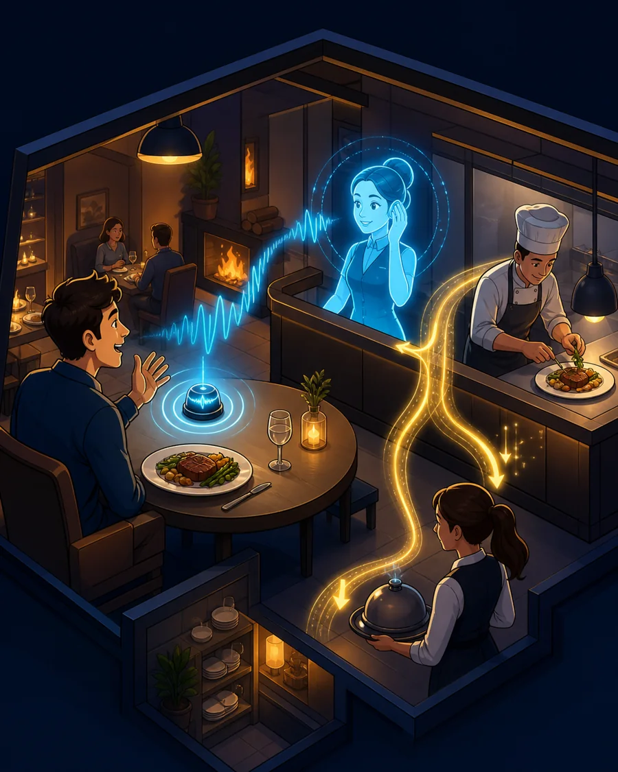Individual restaurant analogy illustration for Voice assistant