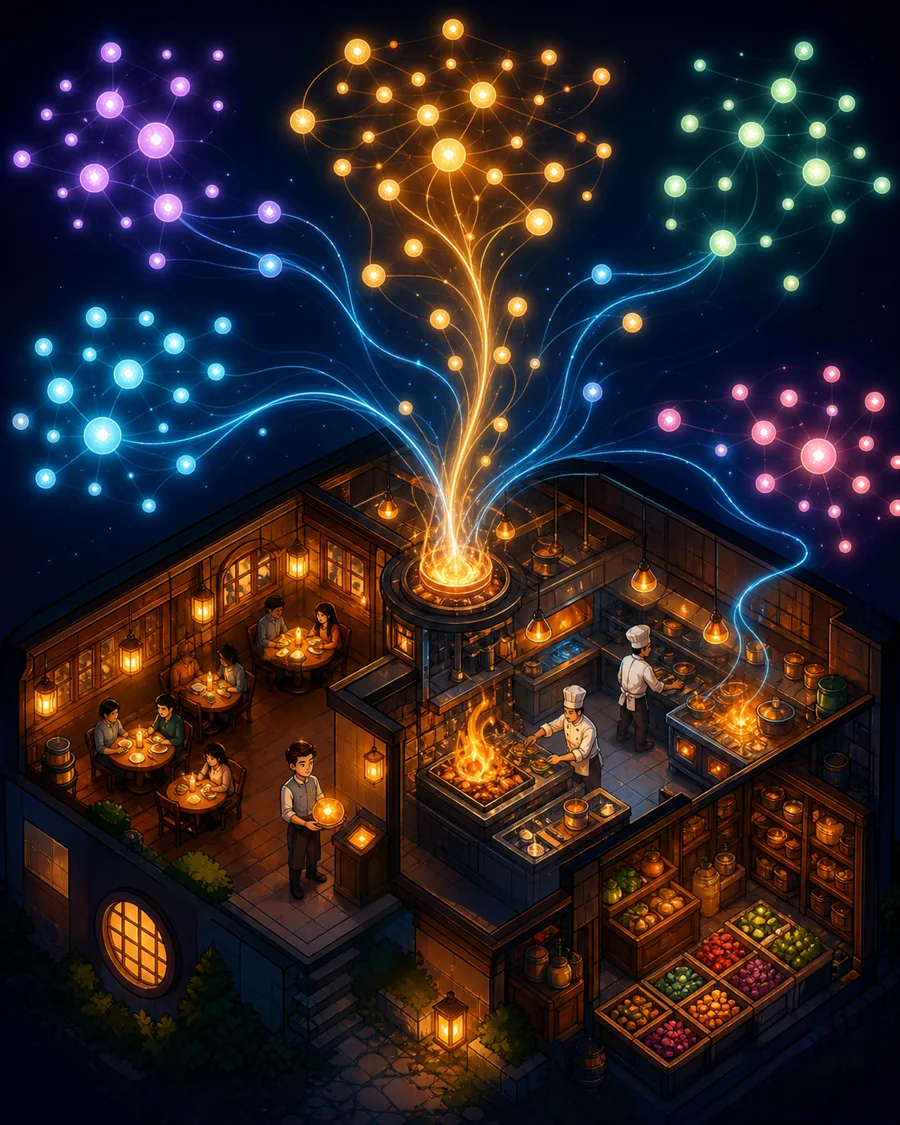 Individual restaurant analogy illustration for Word embeddings